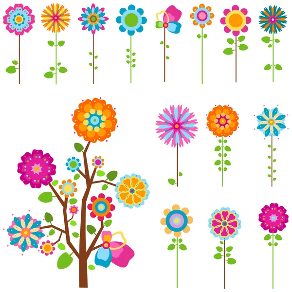 Set de fleurs rétro — Image vectorielle
