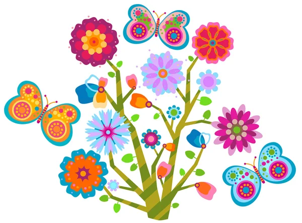 꽃 나무와 나비 — 스톡 벡터