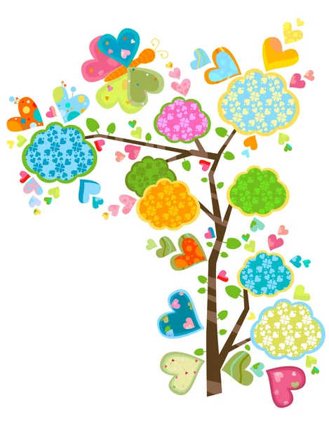 Floral δέντρο και πεταλούδες — Διανυσματικό Αρχείο