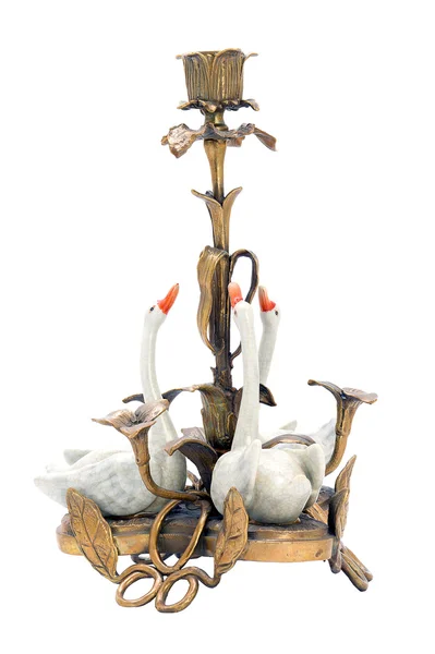 Antique candlestick in modern style with porcelain swans. — Stock Photo, Image