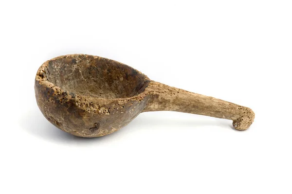 Antique wooden scoop with white background. — Stock Photo, Image