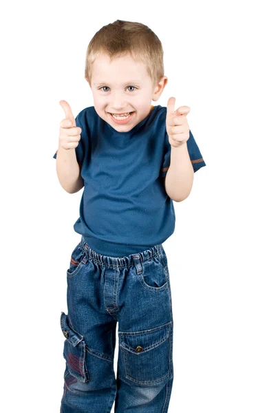 Rapaz feliz mostra o sinal OK — Fotografia de Stock