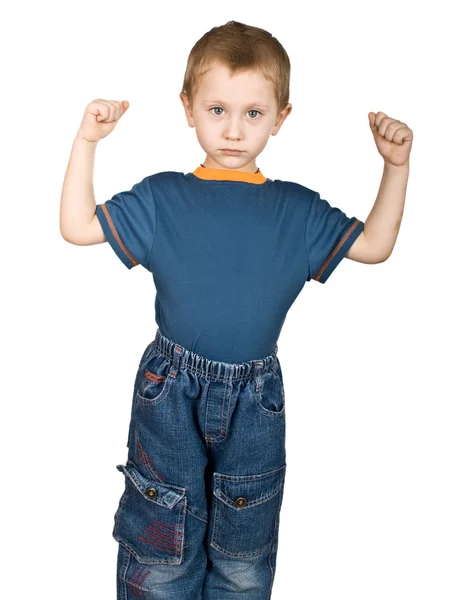 Boy shows his muscles — Stock Photo, Image