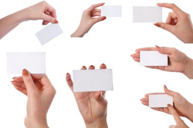 Set of hand holding an empty business card clipart