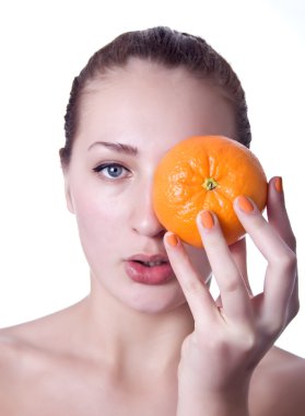 orange vurulmuş beyaz izole çekici beyaz kadın