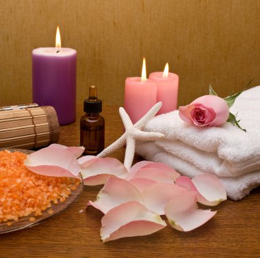 Pink rose and spa products clipart