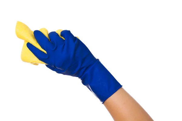 Hand met een spons geïsoleerd op een witte achtergrond. reiniging — Stockfoto