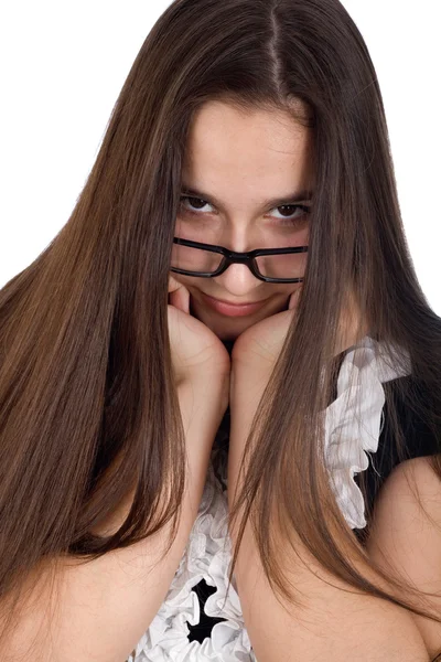 Portrait of a teenage girl hurt in glasses — Stock Photo, Image