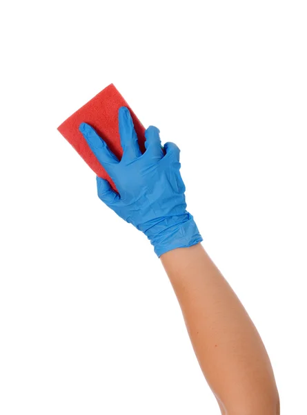 Gants de nettoyage bleus avec une éponge — Photo