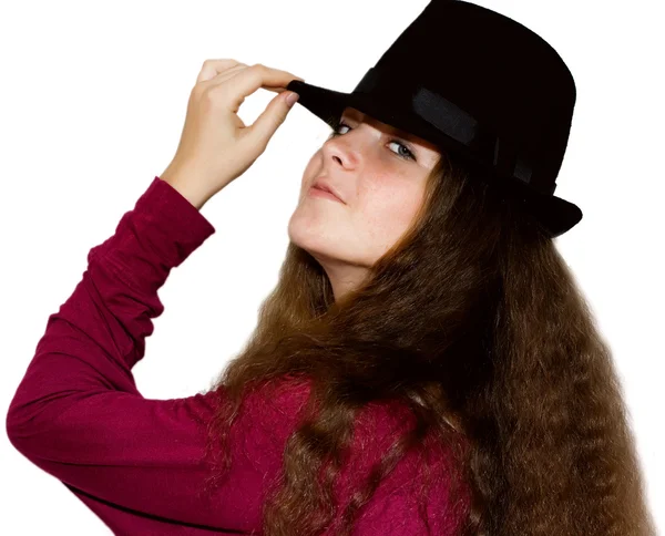 Bir kız ve bir şapka — Stok fotoğraf