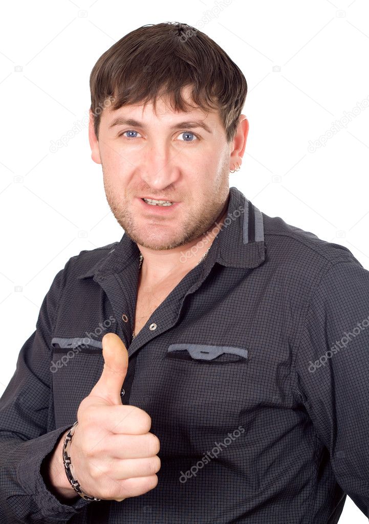 Businessman giving an enthusiastic thumbs up.