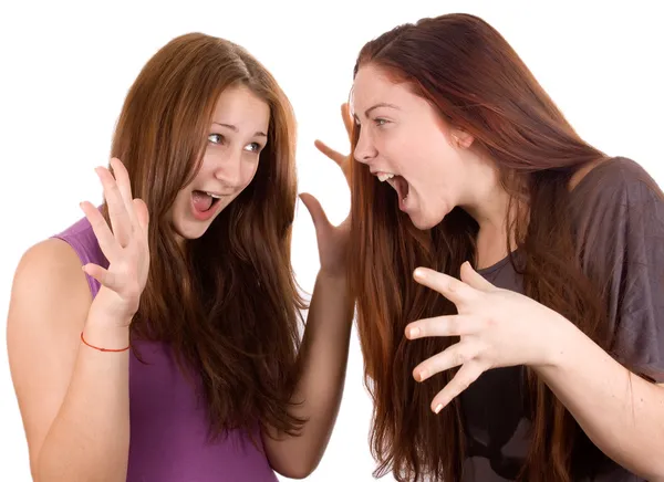 Kızlar, kızgın, iddia ve birbirimize Not — Stok fotoğraf