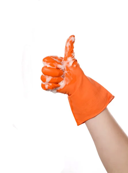 OK in de handschoenen voor het reinigen — Stockfoto