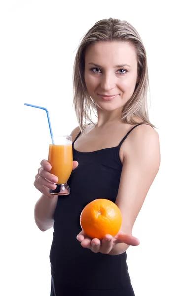 Girl with juice — Stock Photo, Image