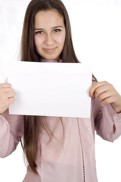 Adolescente segurando um pedaço de papel de og — Fotografia de Stock