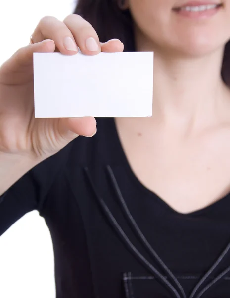 Girl in a business card — Stock Photo, Image