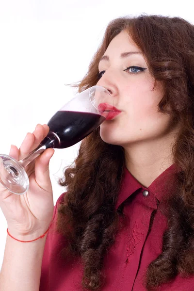 Beautiful female lips drinking wine from a glass — Stock Photo, Image