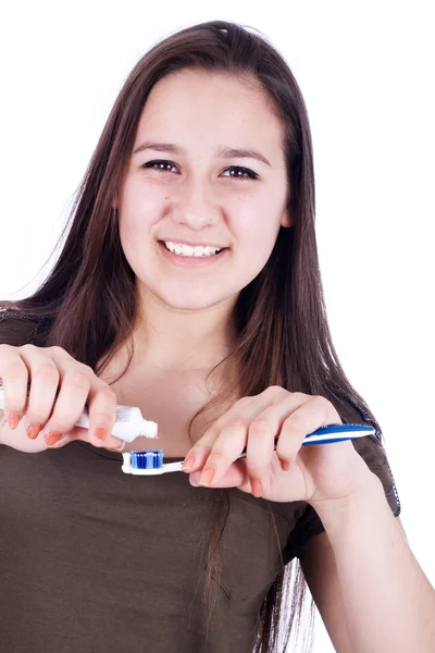 Meisje met tandenborstel — Stockfoto