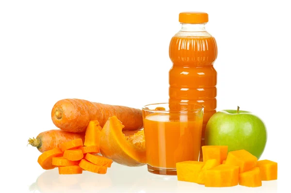 Karotten, Kürbis und Apfelsaft — Stockfoto