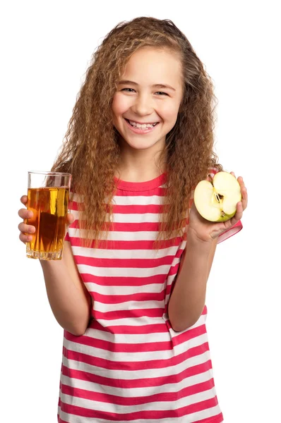 Meisje met appelsap — Stockfoto