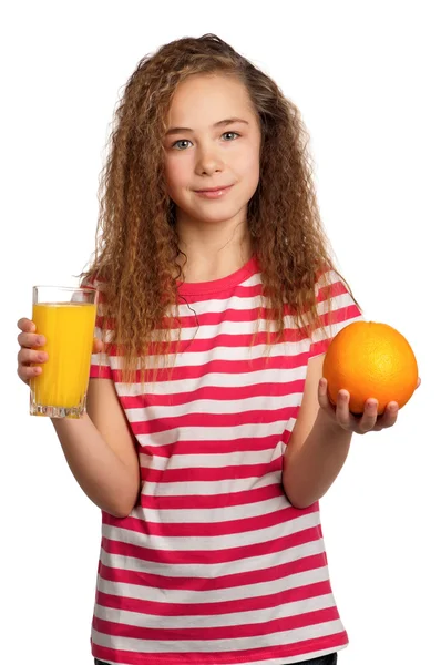 Lány, narancslé — Stock Fotó