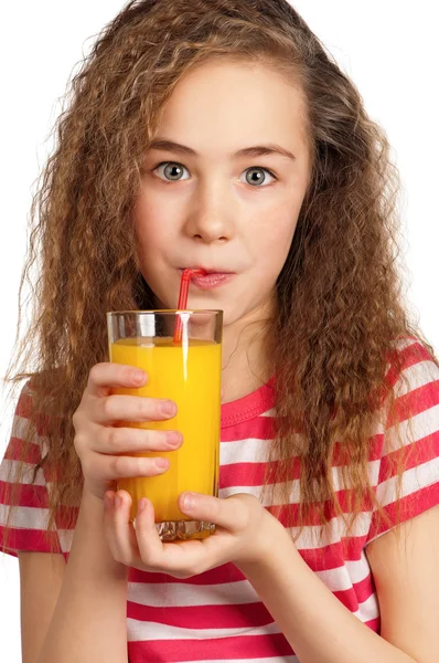 Girl with orange juice — Stock Photo, Image