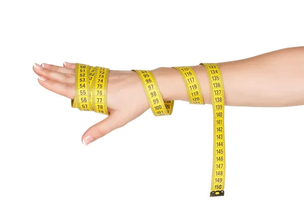 Hand with measure tape — Stock Photo, Image