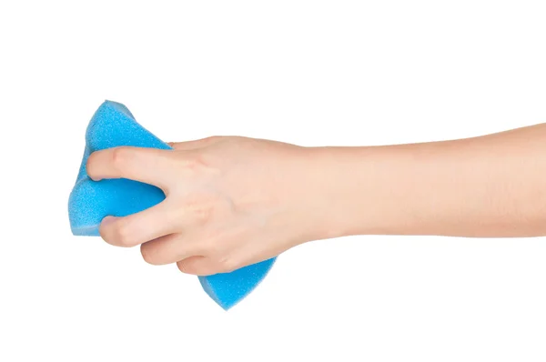 Mão com esponja de cozinha — Fotografia de Stock