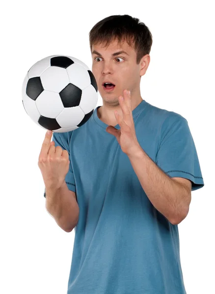 Bărbat cu mingea clasică de fotbal — Fotografie, imagine de stoc