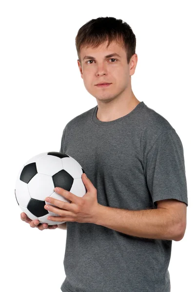 Man with classic soccer ball — Stock Photo, Image