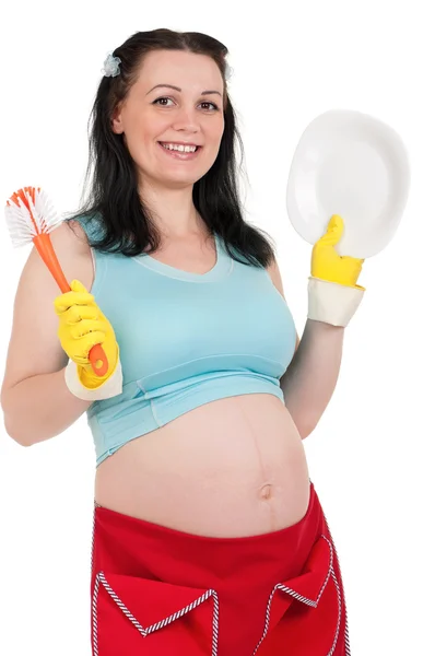 Těhotná žena v domácnosti — Stock fotografie
