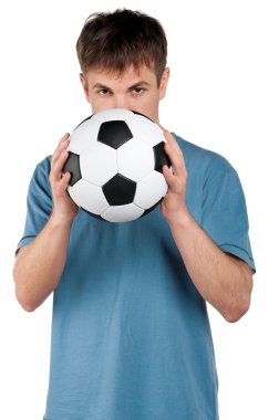 Klasik futbol topu ile adam