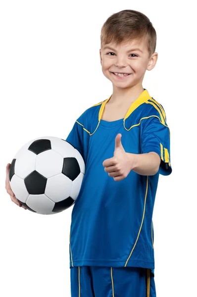 Junge in ukrainischer Fußballuniform — Stockfoto