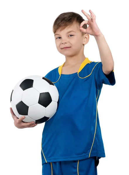 Chłopiec w ukraińskich piłce nożnej jednolite — Zdjęcie stockowe