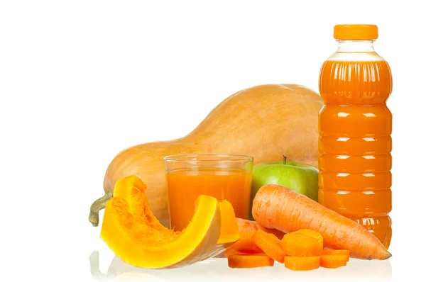 Zanahoria, calabaza y zumo de manzana — Foto de Stock