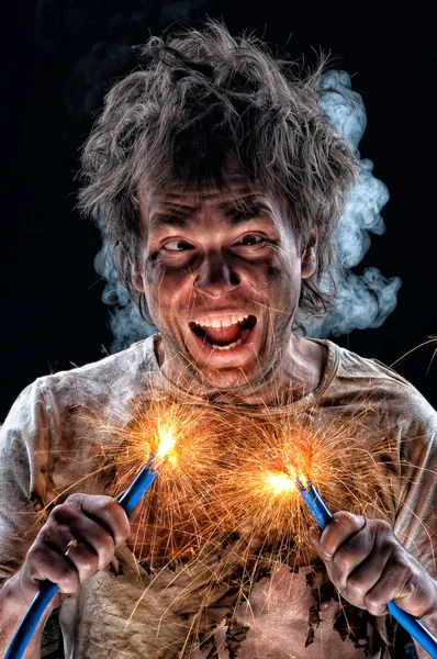 Eletricista louco — Fotografia de Stock