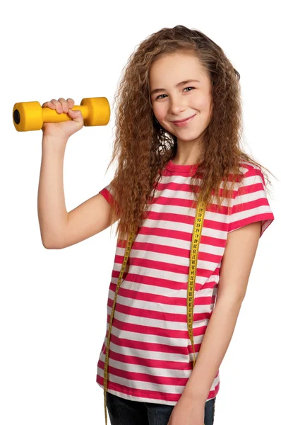 Girl with dumbbells — Stock Photo, Image