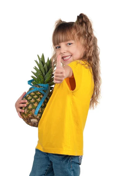 Kislány, ananásszal — Stock Fotó