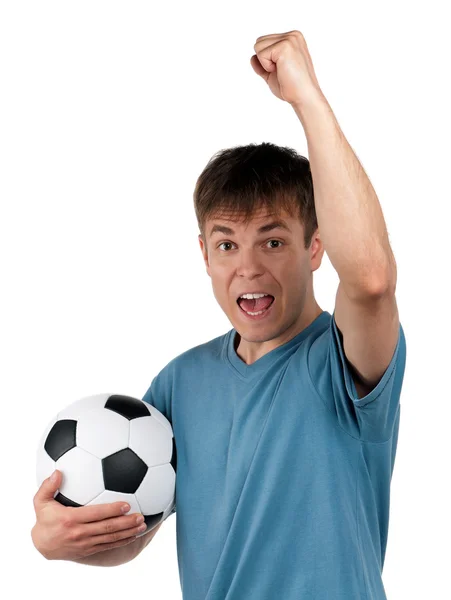 Чоловік з класичним футбольним м'ячем — стокове фото