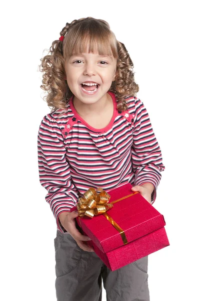 Mała dziewczynka z pudełkiem prezentów Obraz Stockowy
