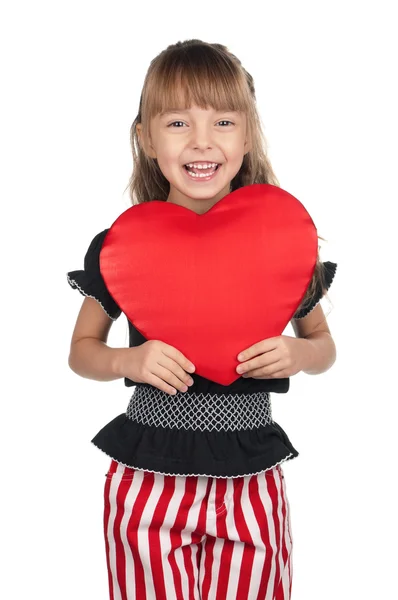 Liten flicka med rött hjärta — Stockfoto