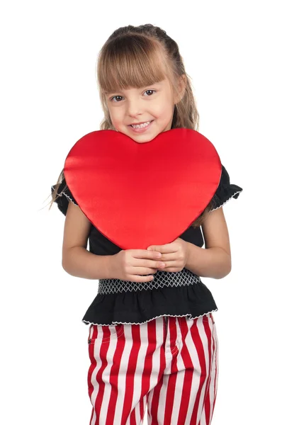 Κοριτσάκι με κόκκινη καρδιά — Φωτογραφία Αρχείου
