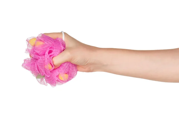 Hand with bath sponge — Stock Photo, Image