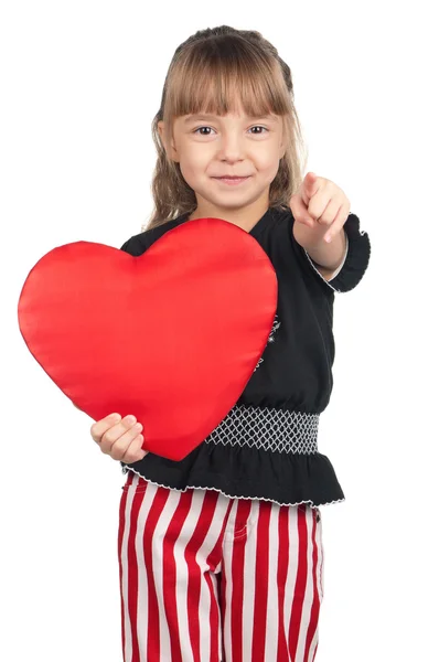 Holčička s červeným srdcem — Stock fotografie