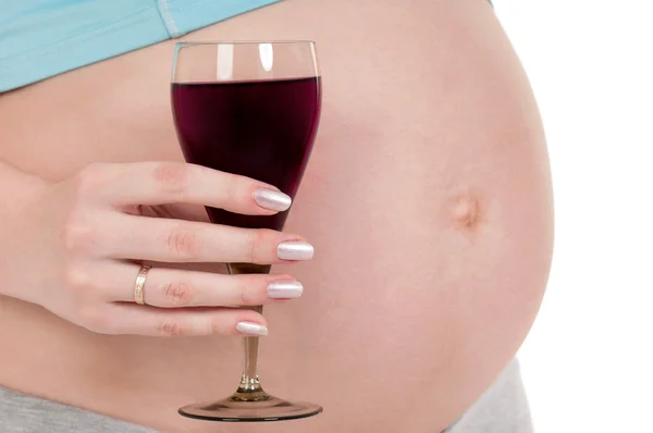 Ventre enceinte avec du vin — Photo