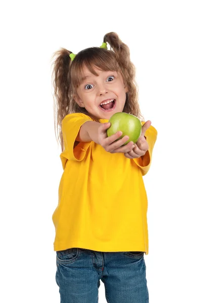 Little girl with apple — Stock Photo, Image