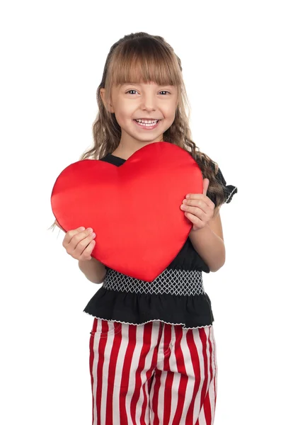 Menina com coração vermelho — Fotografia de Stock