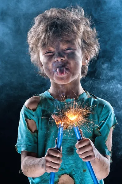 Crazy little electrician — Stock Photo, Image