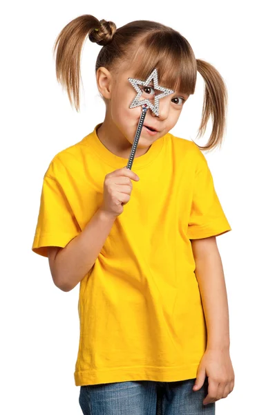 Girl with magic wand — Stock Photo, Image