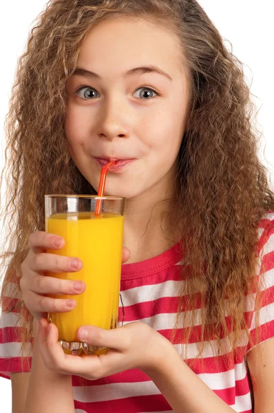 Menina com suco de laranja — Fotografia de Stock